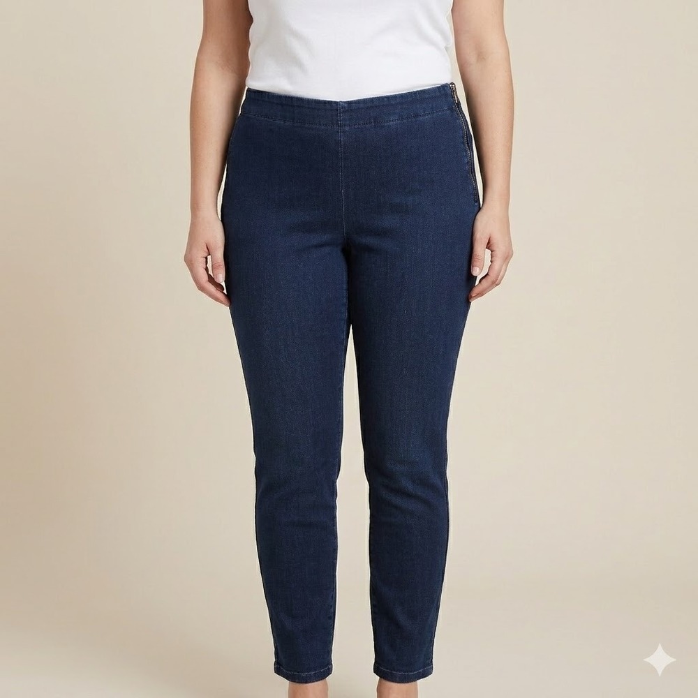 Talbots Slim Ankle Jeans Dark Wash Side Zip High Rise Jeggings Size 12‎